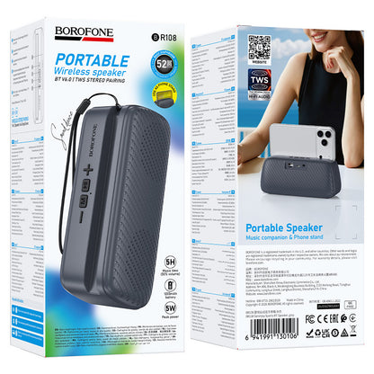 Draagbare Bluetooth-luidspreker Borofone BR108 Serenjoy, 5 W, TWS, grijs