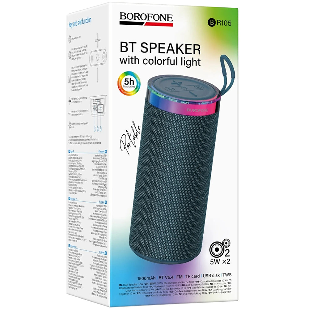 Draagbare Bluetooth-luidspreker Borofone BR105 Loud, 10W, TWS, RGB, Marineblauw