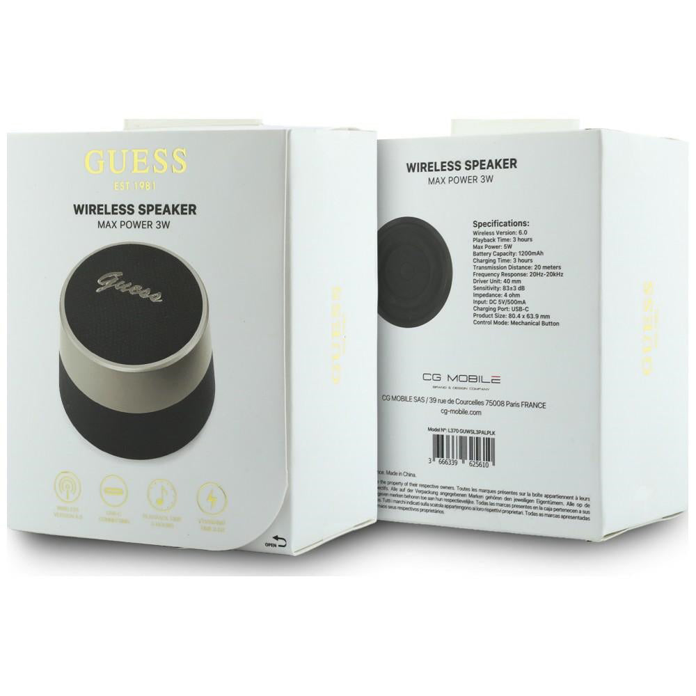 Enceinte Portable Bluetooth Guess Script Logo Métal, 5W, TWS, Noire