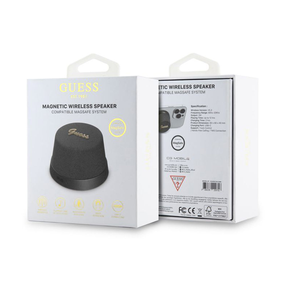 Tragbarer Bluetooth-Lautsprecher Guess Stand Magnetic Script Metal, 3W, Schwarz