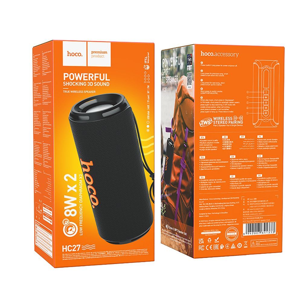 Enceinte Portable Bluetooth HOCO HC27, 2 x 8W, Noire
