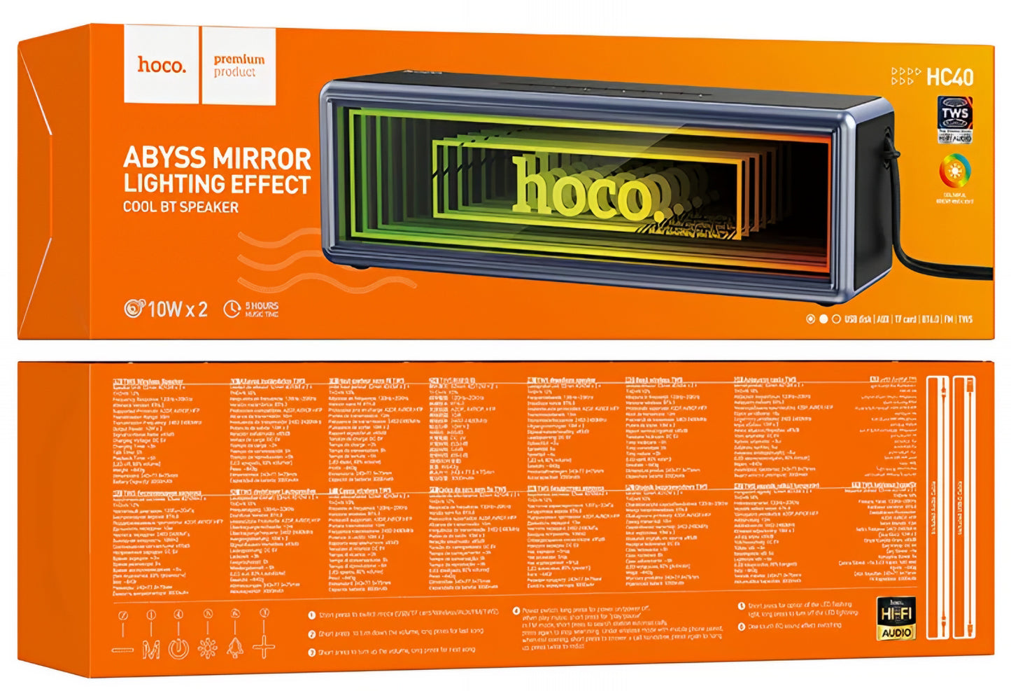 Draagbare Bluetooth Speaker HOCO HC40, 2 x 10W, TWS, RGB, Zwart