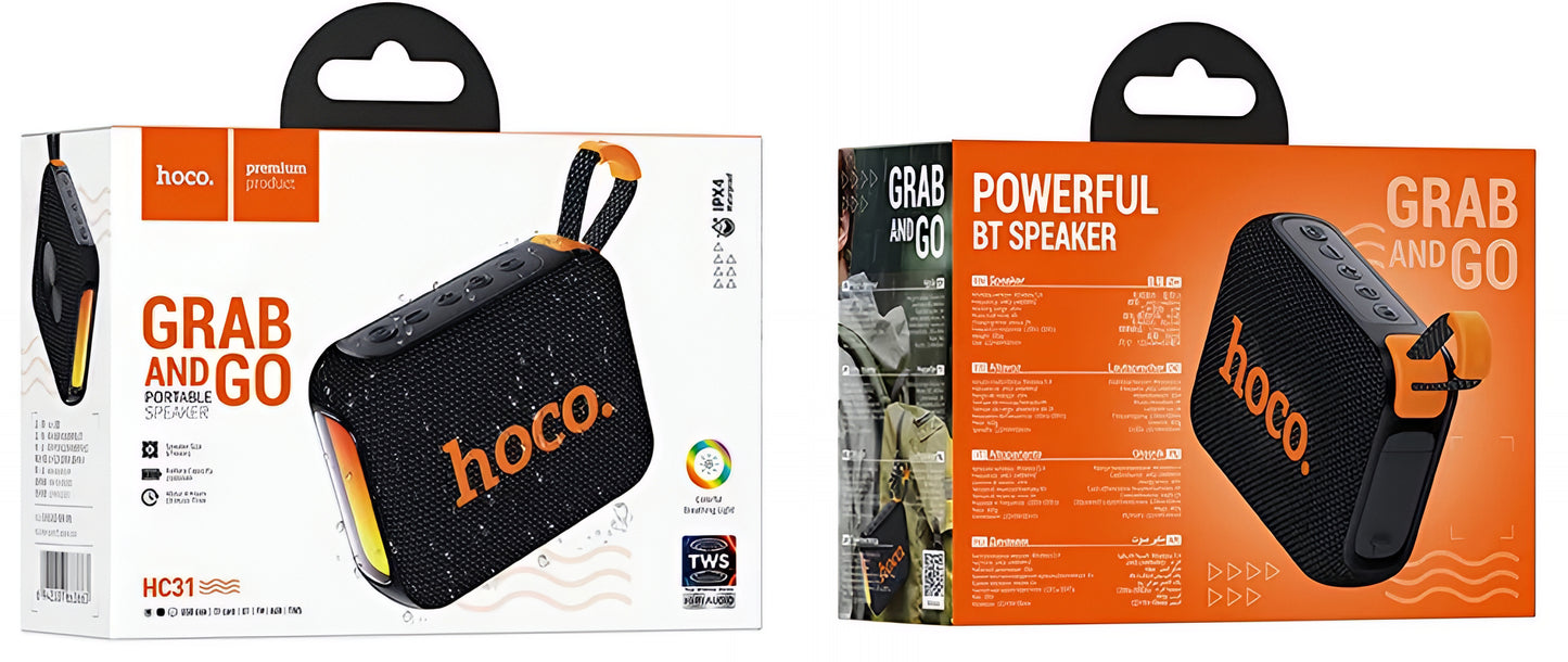 Draagbare Bluetooth Speaker HOCO HC31, 10W, TWS, RGB, Waterdicht, Zwart