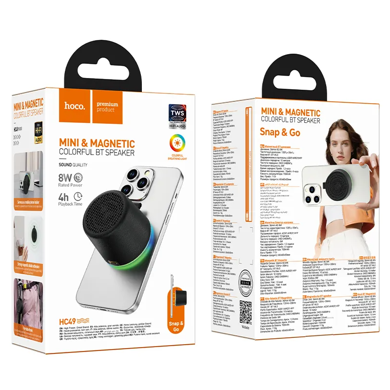 Enceinte Portable Bluetooth HOCO HC49 Mini Magnétique, 8W, TWS, Noire