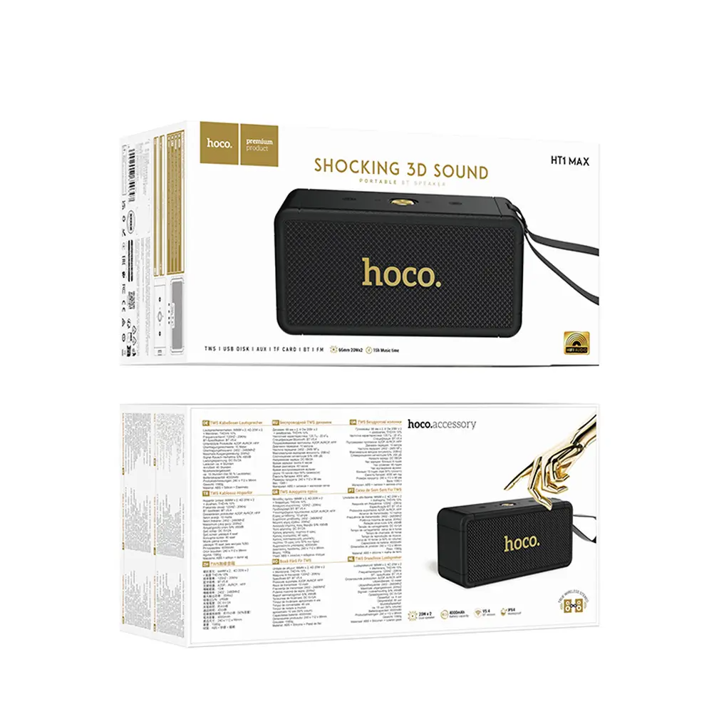 Tragbarer Bluetooth-Lautsprecher HOCO HT1 Max, 2 x 20W, TWS, Schwarz