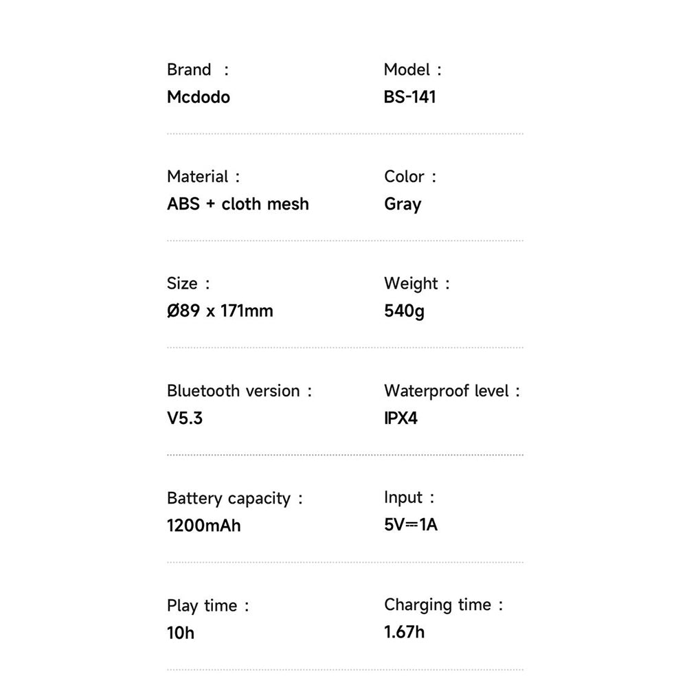 Tragbarer Bluetooth-Lautsprecher McDodo BS-1410, 2 x 5W, RGB, wasserdicht, Schwarz
