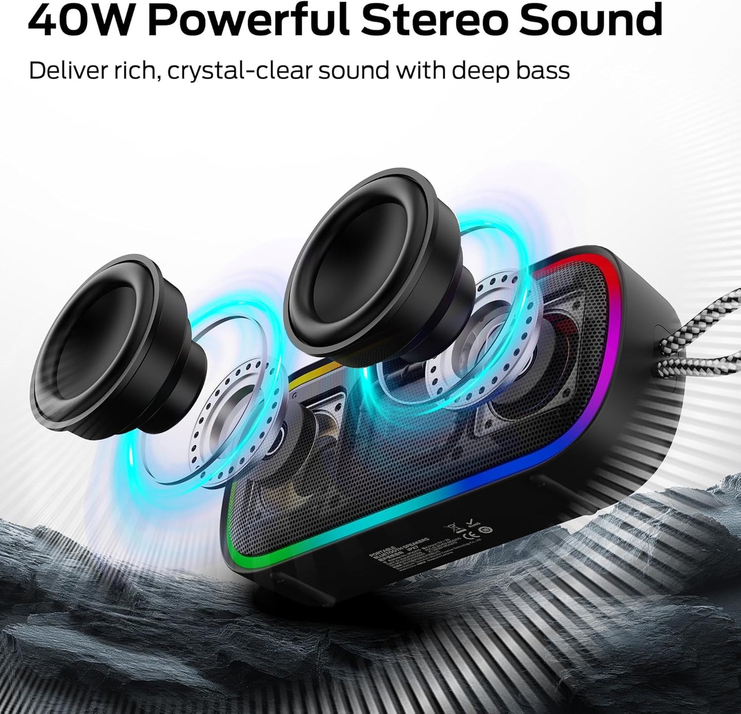 Draagbare Bluetooth Speaker Monster S150 Plus, 40W, TWS, RGB, Waterdicht, Zwart