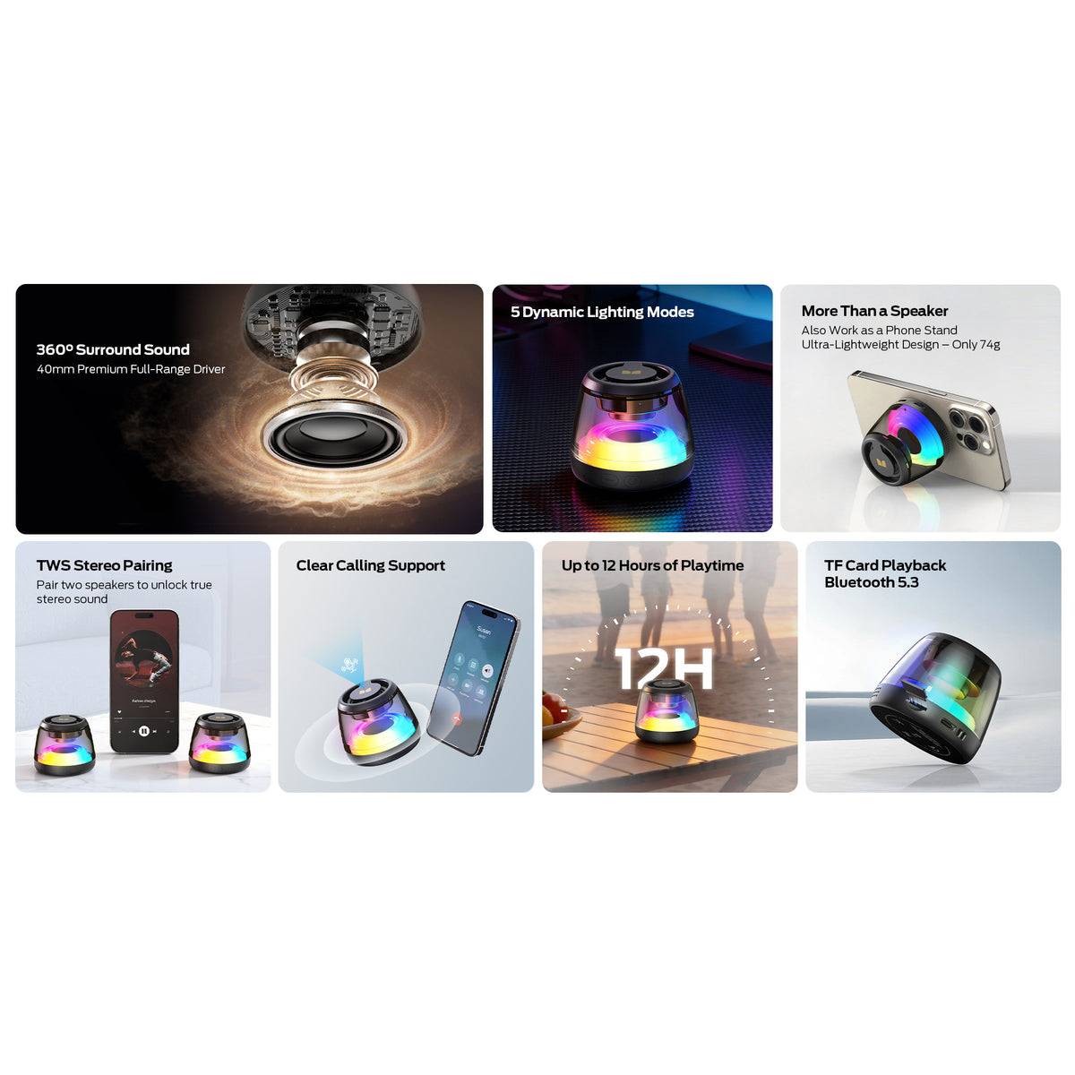 Draagbare Bluetooth Speaker Monster Mag Flux, 5W, TWS, RGB, Zwart