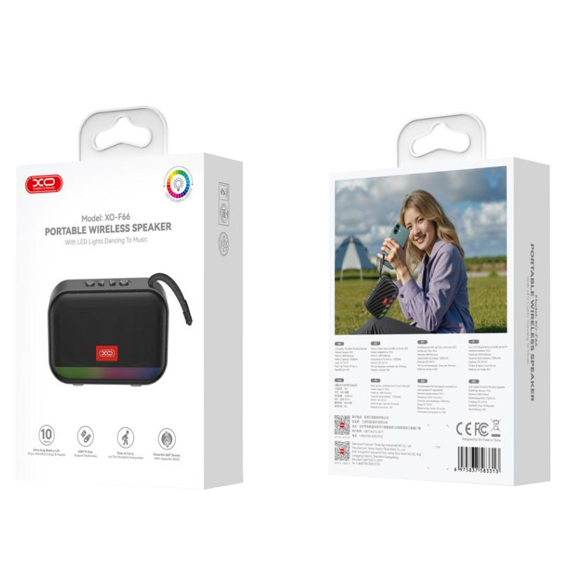 Enceinte Portable Bluetooth XO Design F66, 5W, RGB, Noire