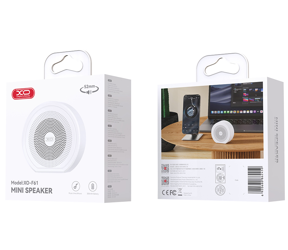 Draagbare Bluetooth-luidspreker XO Design F61, 3 W, TWS, wit