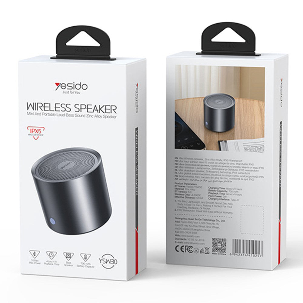 Enceinte Bluetooth Yesido YSW30, 3W, Étanche, Noire