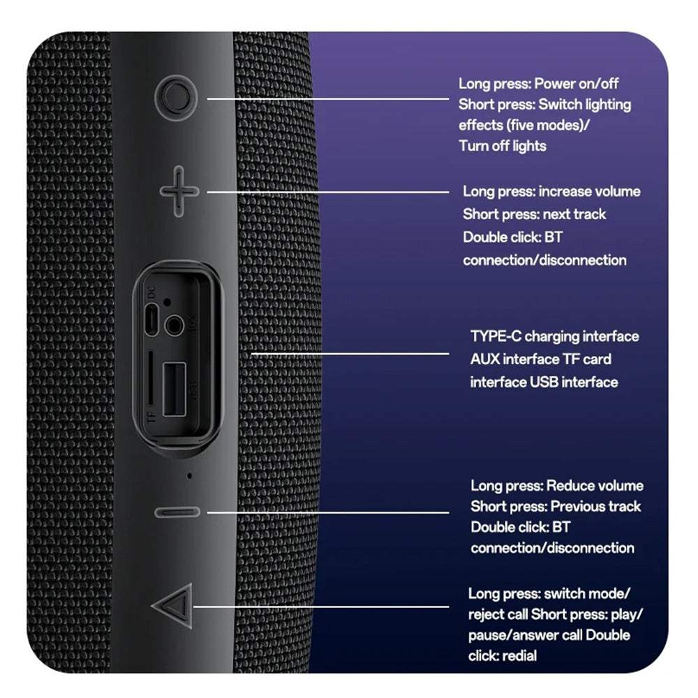 Draagbare Bluetooth Speaker Yesido YSW38, 30W, TWS, RGB, Zwart