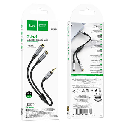 Audioadapter 3,5mm - 2 x 3,5mm HOCO UPA21-2, 0,25m, Schwarz