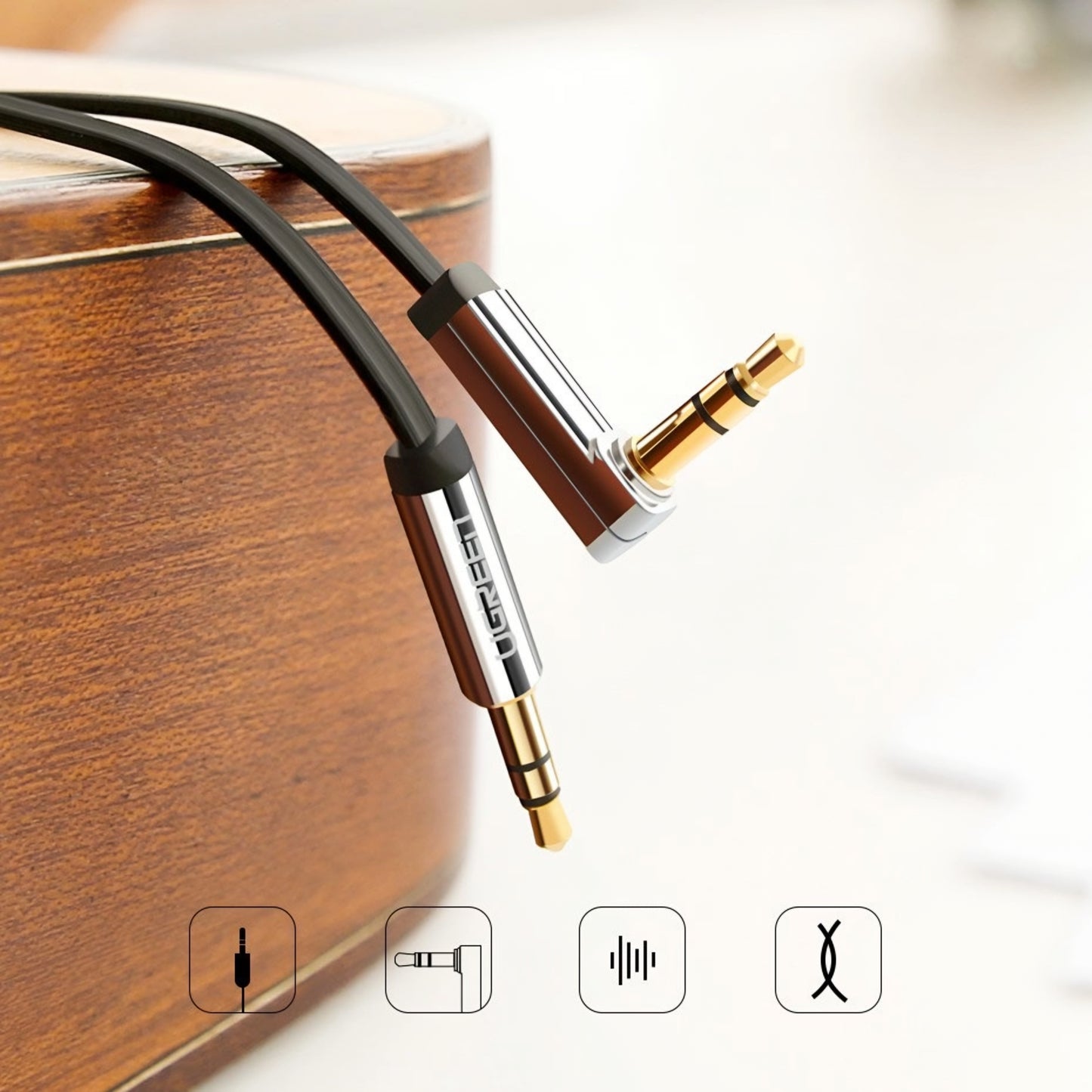 Audio Kabel 3.5mm - 3.5mm UGREEN AV119 Angled, 2m, Zwart