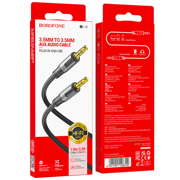 Audiokabel 3,5mm - 3,5mm luidspreker BL19 Creator, 1m, Zwart 