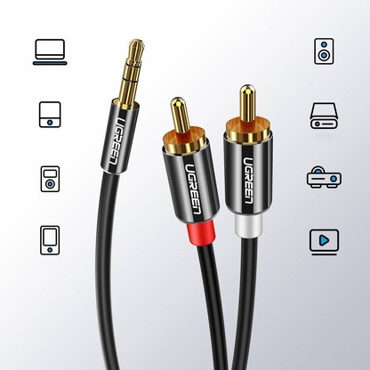 Audio-Kabel 3,5mm - 2 x RCA UGREEN AV116, 2m, Schwarz