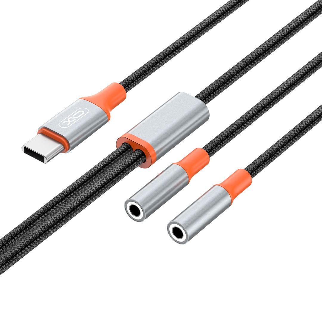 USB-C audiosplitterkabel - 2 x 3,5 mm XO Design NB-R269B 2in1, 1,2 m, zwart 