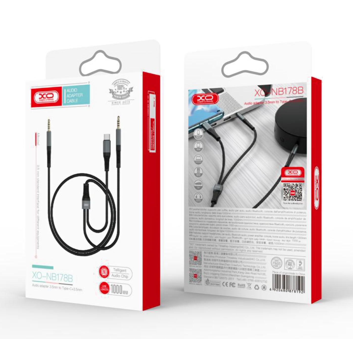 Audio Kabel USB-C / 3.5mm - 3.5mm XO Design NB178B, 1m, Zwart