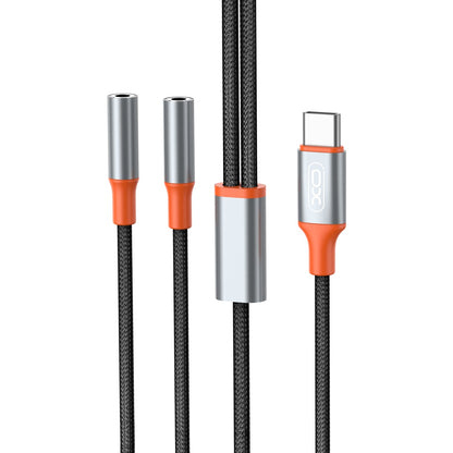 USB-C audiosplitterkabel - 2 x 3,5 mm XO Design NB-R269B 2in1, 1,2 m, zwart 