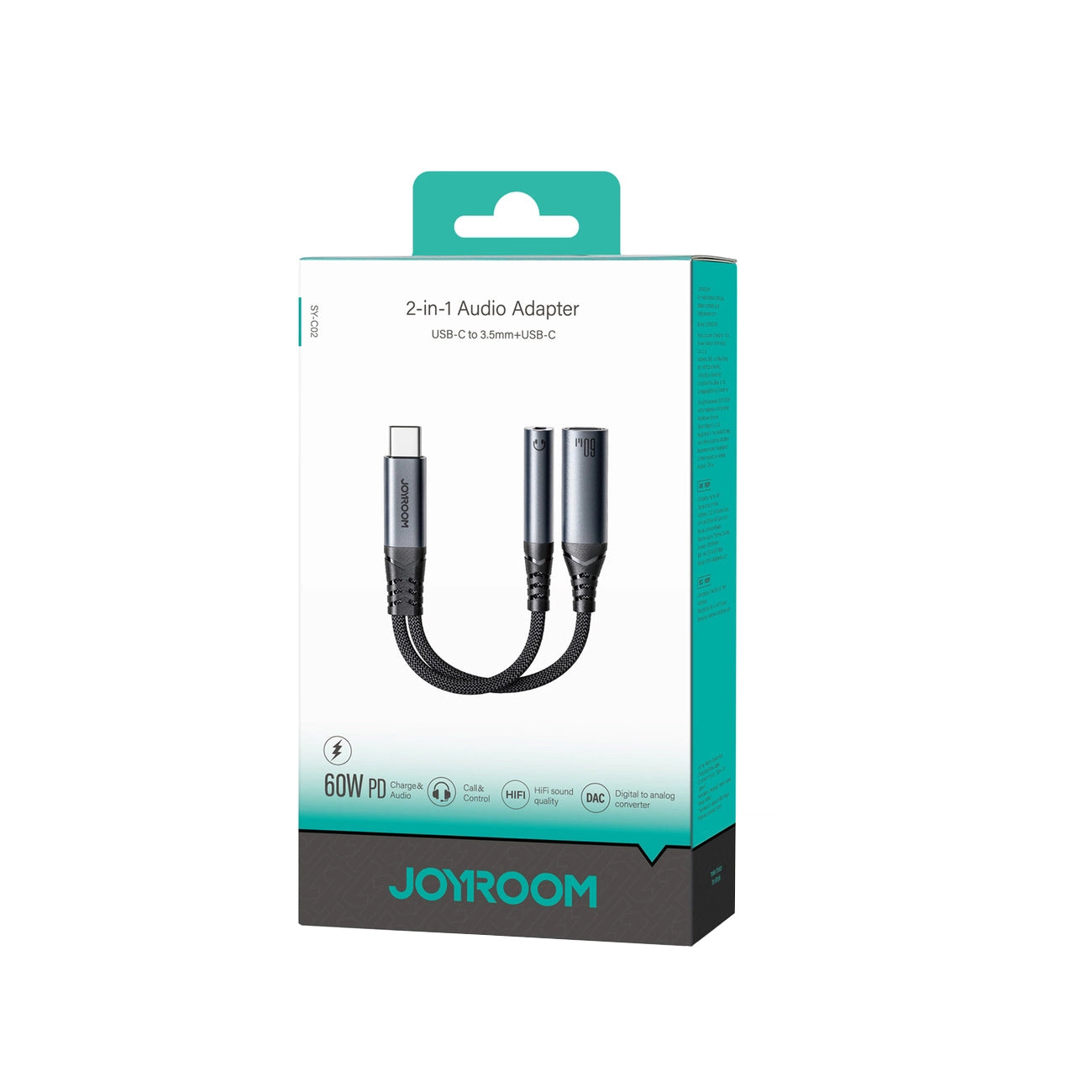 Câble Audio USB-C - 3.5mm / USB-C Joyroom SY-C02, 0.14m, Noir