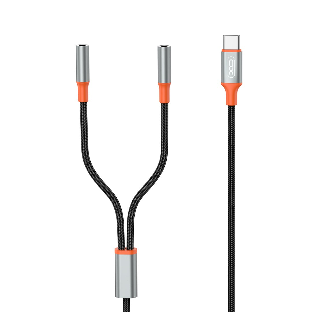 USB-C audiosplitterkabel - 2 x 3,5 mm XO Design NB-R269B 2in1, 1,2 m, zwart 