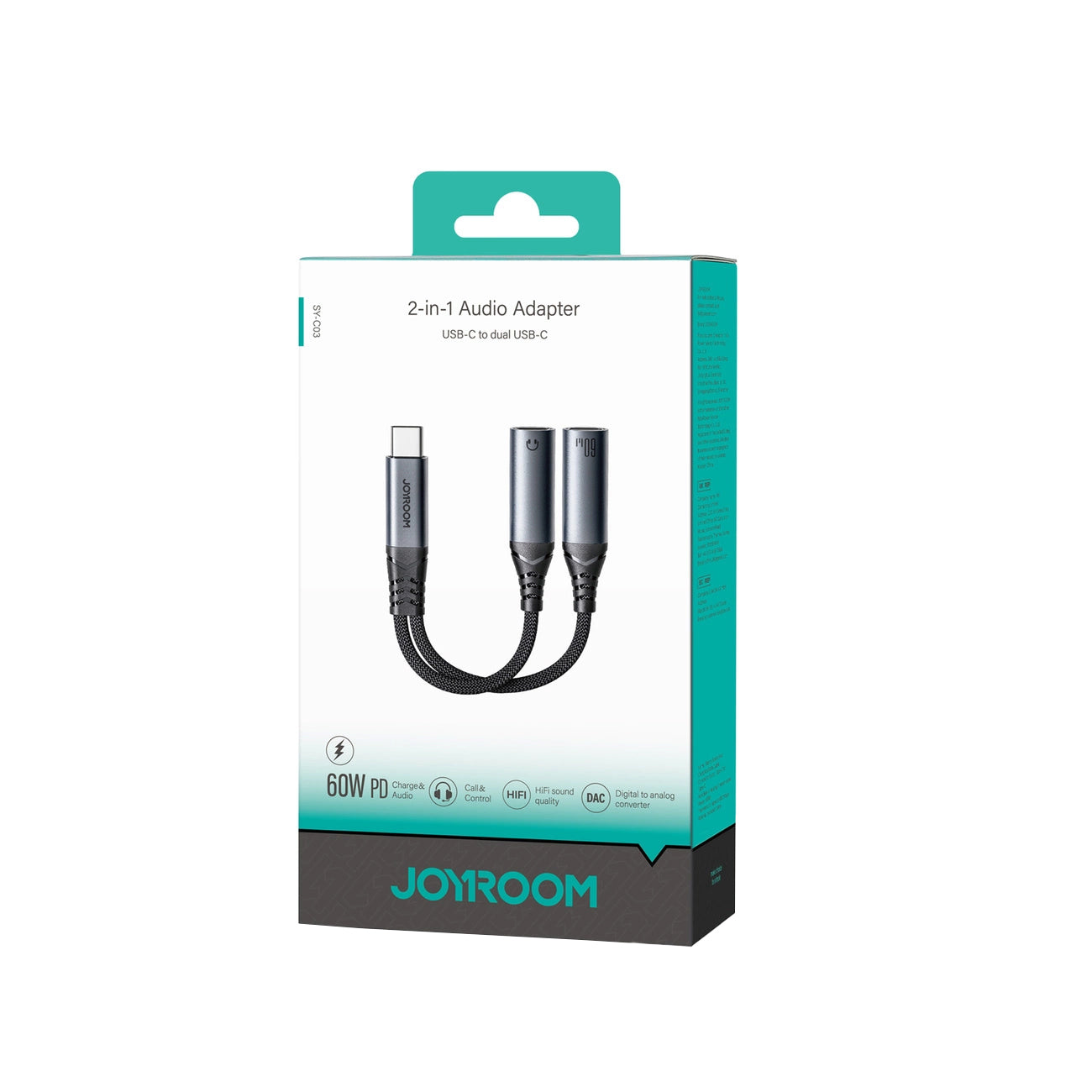 Câble Audio USB-C - 2 x USB-C Joyroom SY-C03, 0.14m, Noir