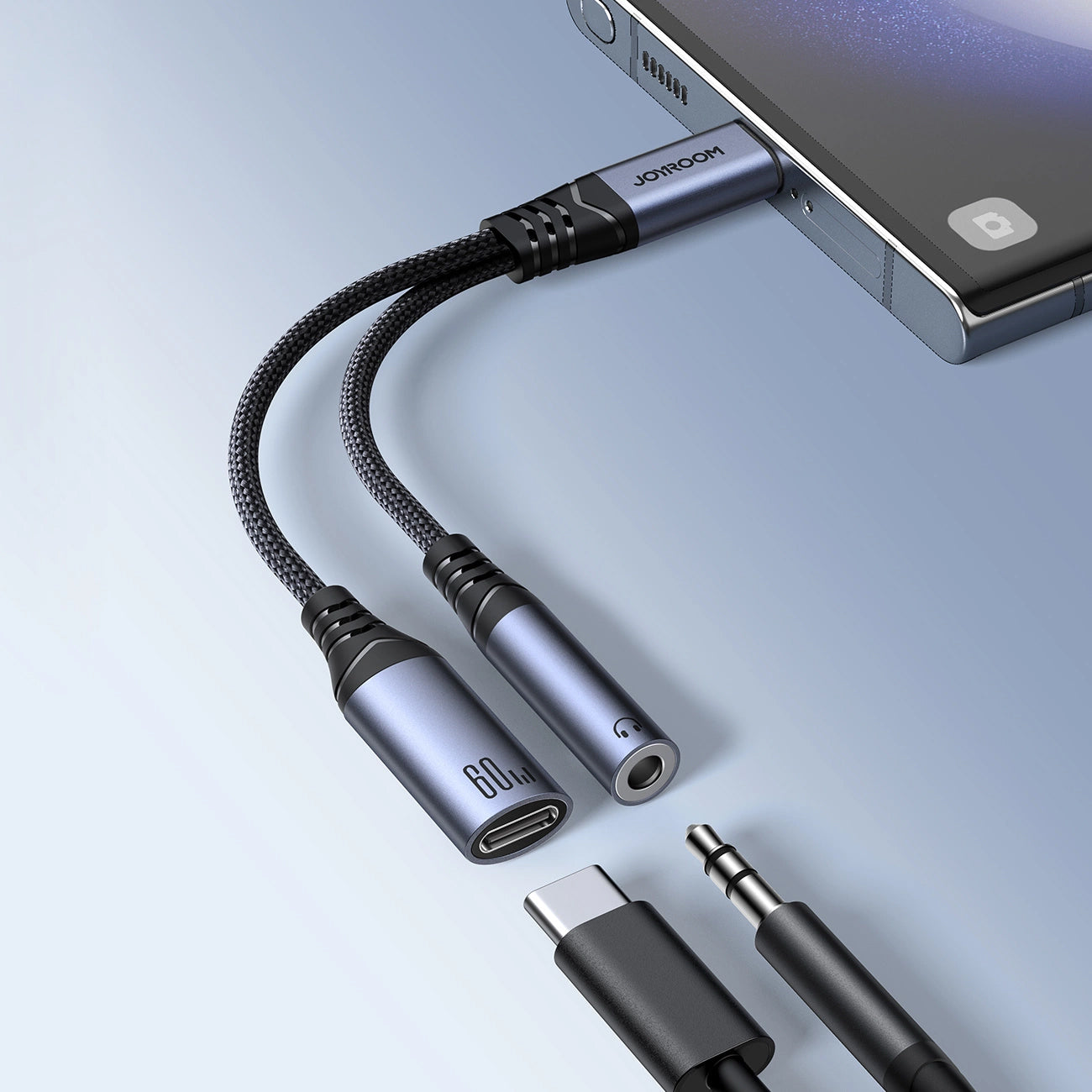 Câble Audio USB-C - 3.5mm / USB-C Joyroom SY-C02, 0.14m, Noir