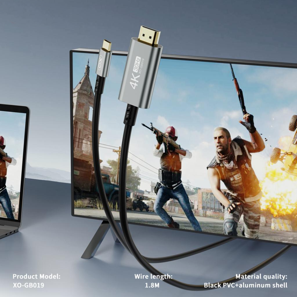 Audio- en Videokabel USB-C - HDMI XO Design GB019, 1.8m, Zwart