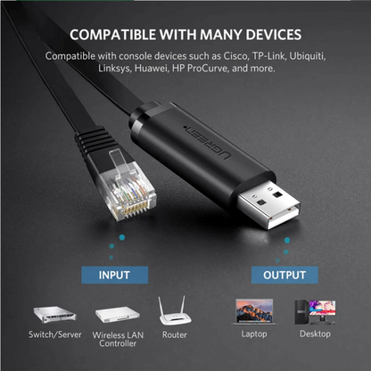 Câble Console USB UGREEN CM204, RJ45, 3m, Noir, Reconditionné