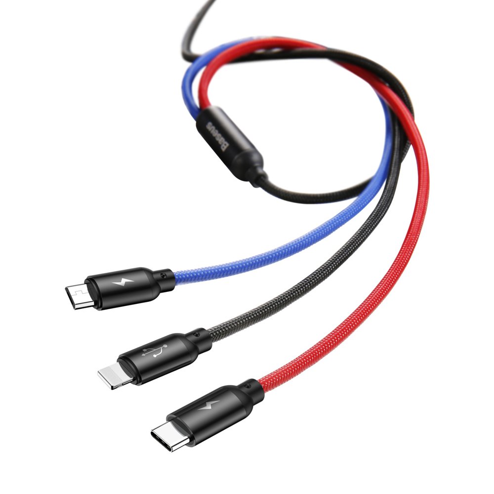 USB-A Charging Cable - Lightning / microUSB / USB-C Baseus Colors 3in1, 20W, 1.2m, Black CAMLT-BSY01