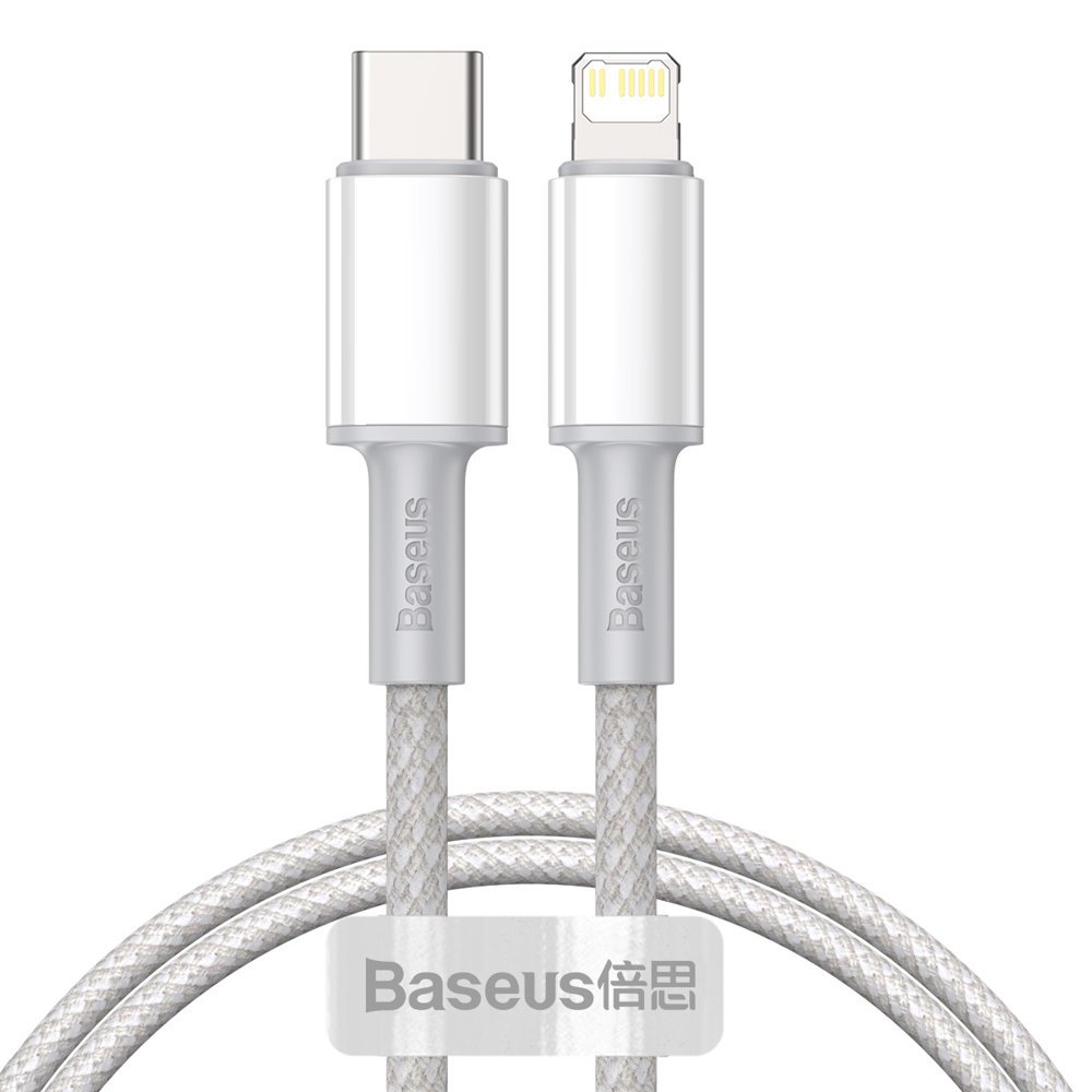 Baseus Gevlochten USB-C - Lightning Data- en oplaadkabel met hoge dichtheid, 20W, 1m, Wit CATLGD-02