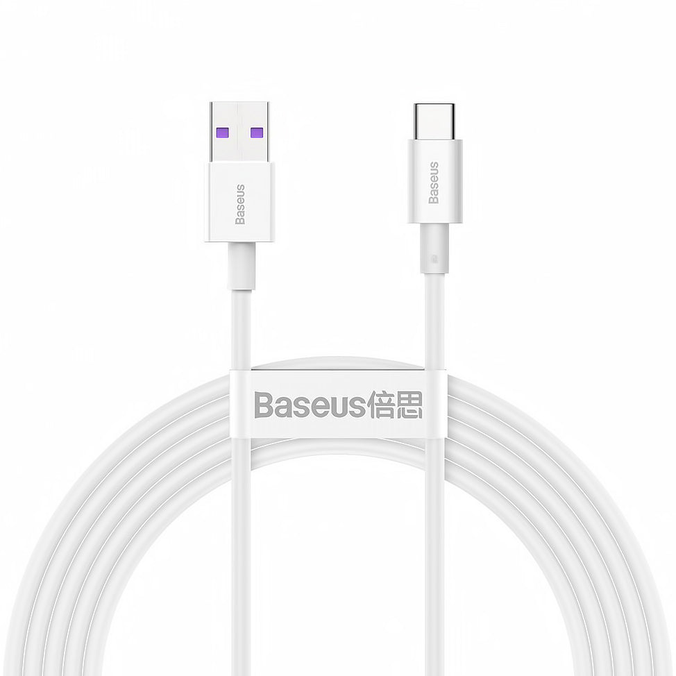 Data- en oplaadkabel USB-A - USB-C Baseus Superior Series, 66W, 2m, Wit CATYS-A02