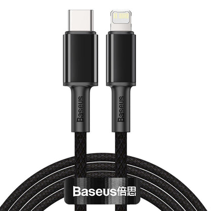 Baseus gevlochten USB-C - Lightning data- en oplaadkabel met hoge dichtheid, 20 W, 2 m, zwart CATLGD-A01