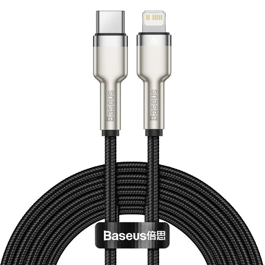 Câble de Données et de Charge USB-C - Lightning Baseus Cafule Metal Series, 20W, 2m, Noir CATLJK-B01