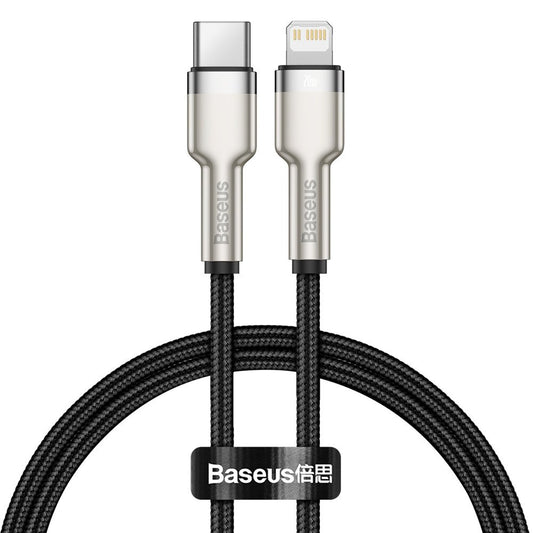 USB-C - Lightning Data- en oplaadkabel Baseus Cafule Metaalserie, 20W, 0,25m, Zwart CATLJK-01 