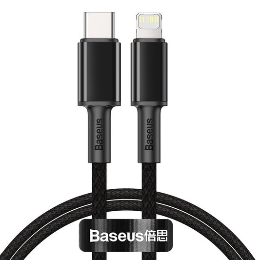 Baseus Gevlochten USB-C - Lightning Data- en oplaadkabel met hoge dichtheid, 20W, 1m, Zwart CATLGD-01