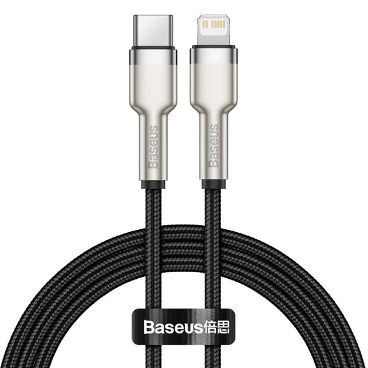 Data- en oplaadkabel USB-C - Lightning Baseus Cafule Metaalserie, 20W, 1m, Zwart CATLJK-A01