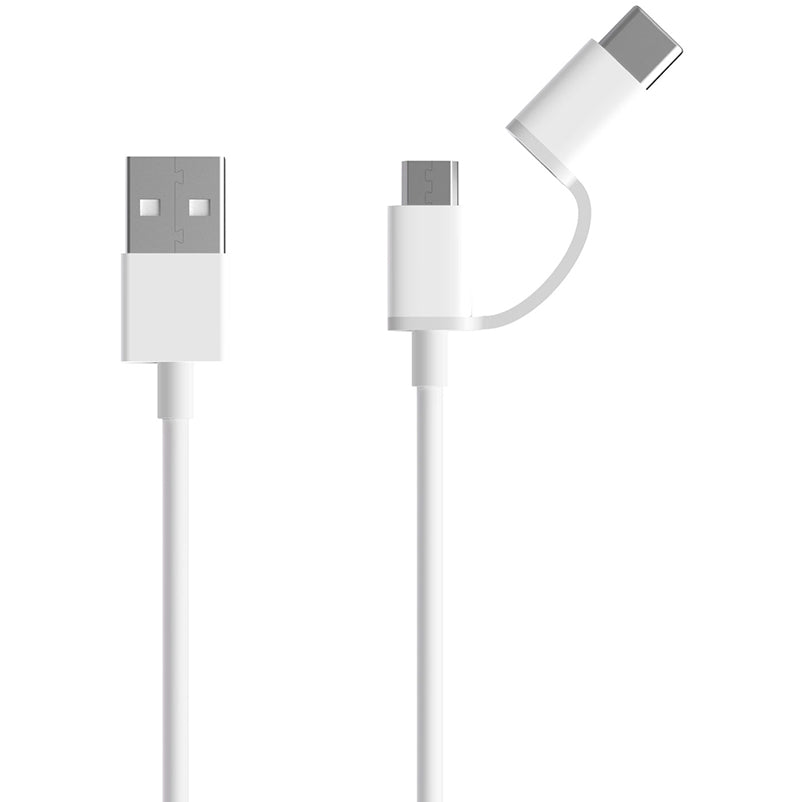 Data- en oplaadkabel USB-A - microUSB / USB-C Xiaomi Mi 2in1, 18W, 1m, Wit SJV4082TY 