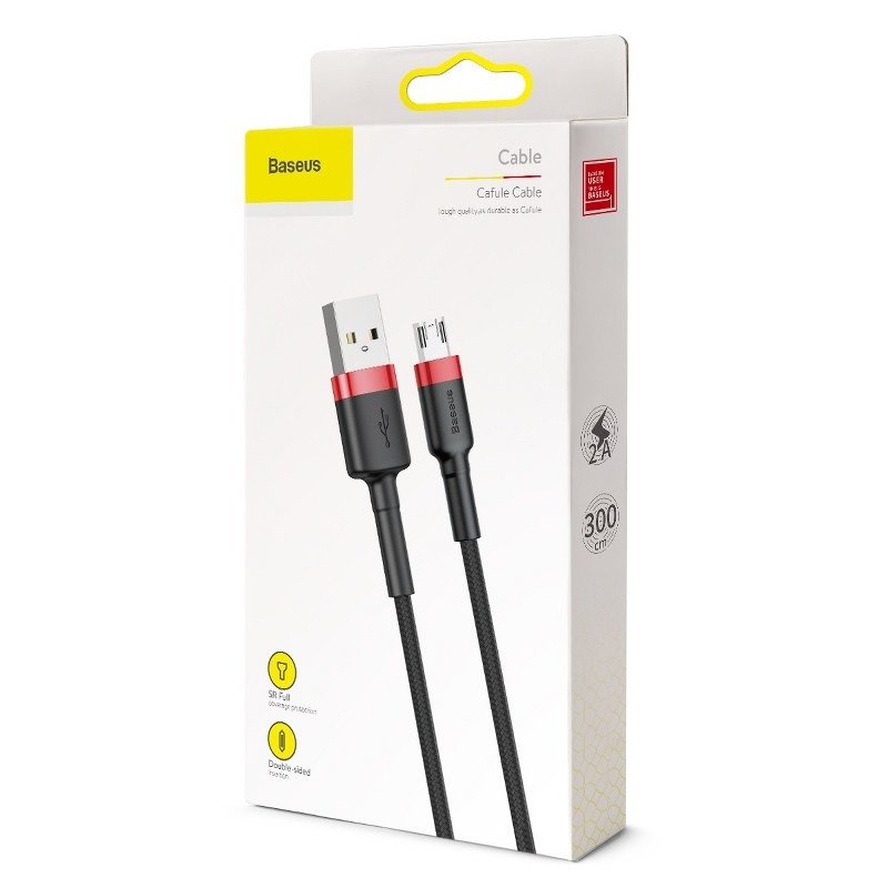 Data- en oplaadkabel USB-A - microUSB Baseus Cafule, 18W, 3m, Rood CAMKLF-H91 