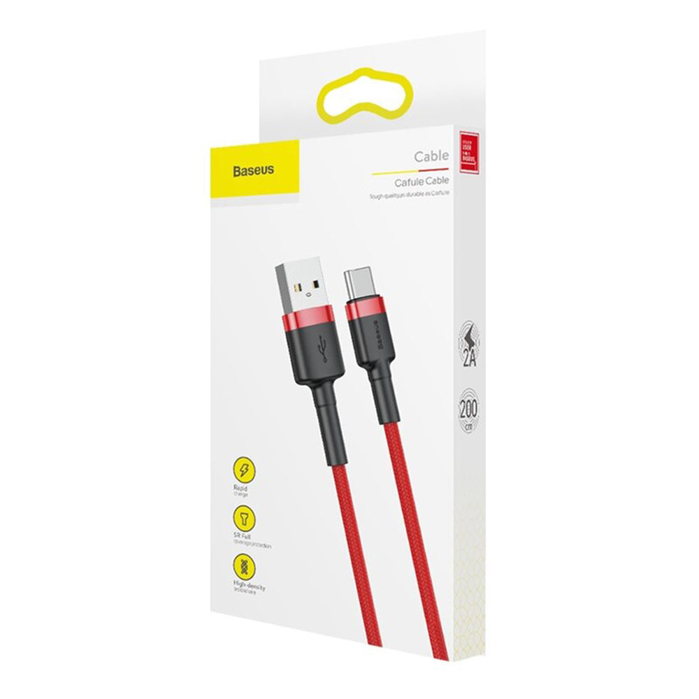 Data- en oplaadkabel USB-A - USB-C Baseus Cafule, 18W, 2m, Rood CATKLF-C09