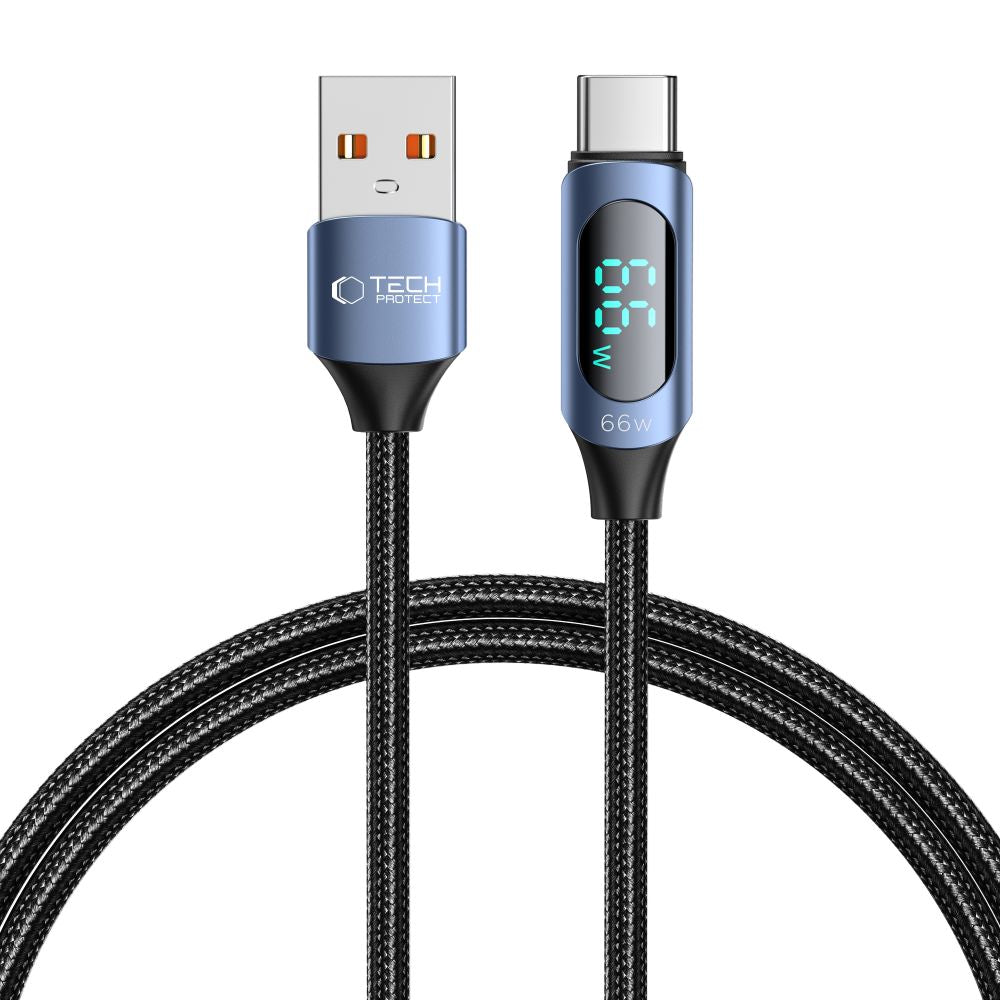 USB-A naar USB-C Tech-Protect Ultraboost LED Data- en oplaadkabel, 66W, 1m, Blauw