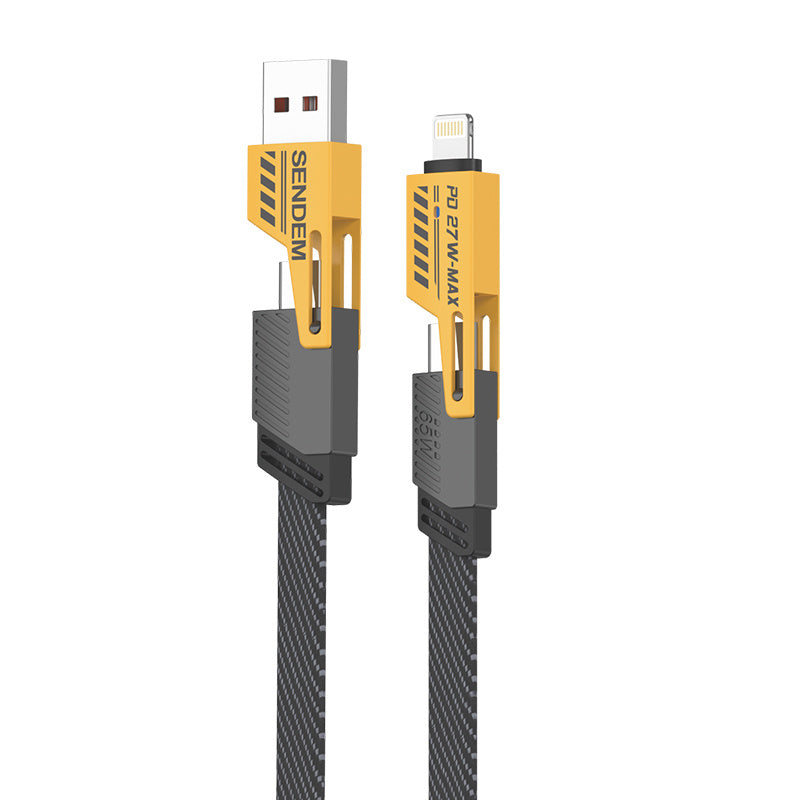 Câble de données et de charge USB-A / USB-C - Lightning / microUSB Sendem M84 2in1, 65W, 1m, Jaune 