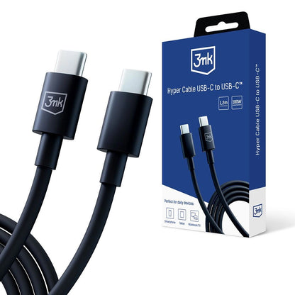 USB-C data- en oplaadkabel - USB-C 3MK Hyper, 100W, 1,2 m, zwart 