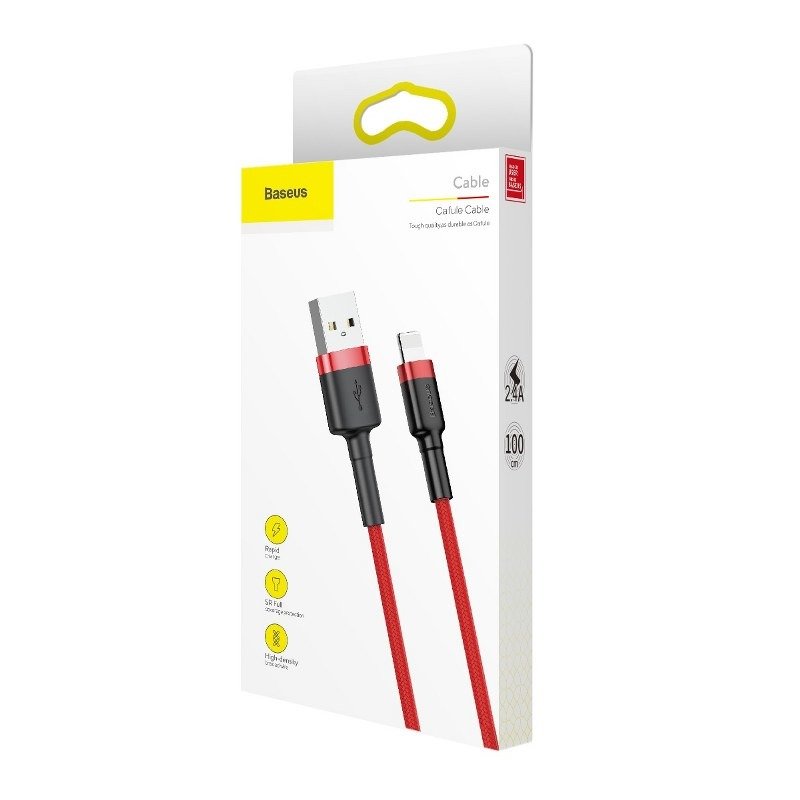 USB-A - Lightning Data- en Oplaadkabel Baseus Cafule, 18W, 1m, Rood CALKLF-B09
