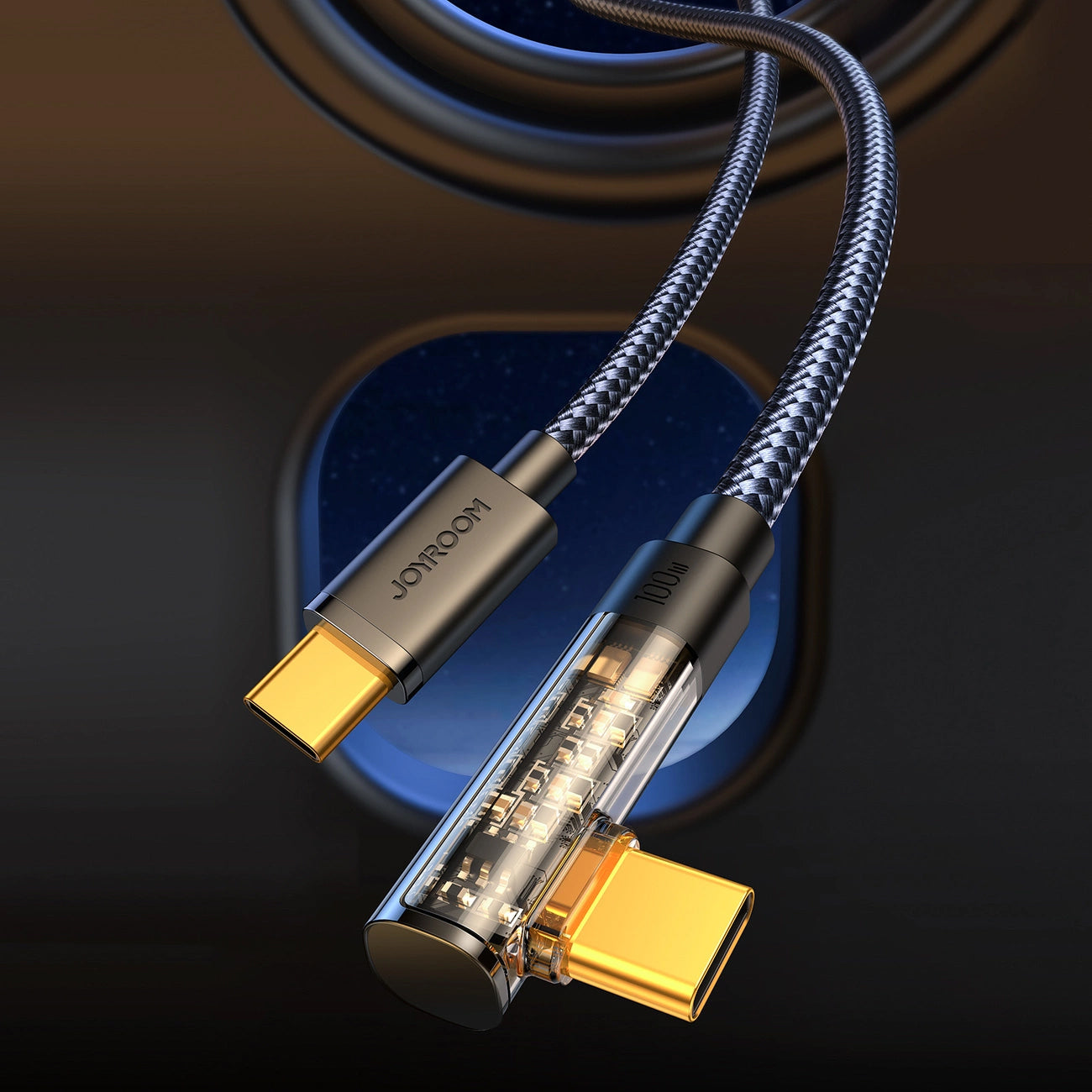 USB-C Daten- und Ladekabel - USB-C Joyroom S-CC100A6 Angled, 100W, 1.2m, Schwarz