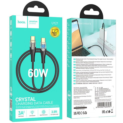 USB-C - USB-C Data- en Oplaadkabel HOCO U121, 60W, 1.2m, Zwart