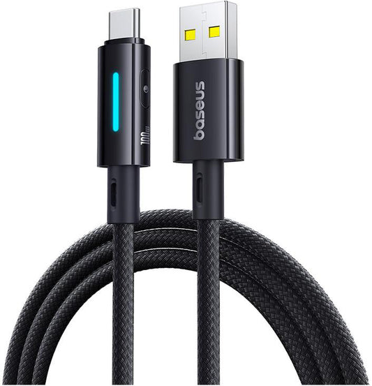 Data- en Oplaadkabel USB-A - USB-C Baseus Lit Button Control, 100W, 1m, Zwart P10379002121-00