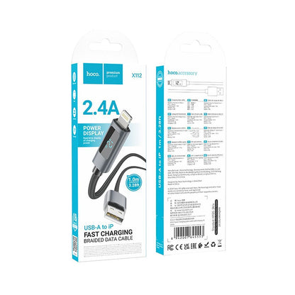 Data- en Oplaadkabel USB-A - Lightning HOCO Display X112, 18W, 1m, Zwart