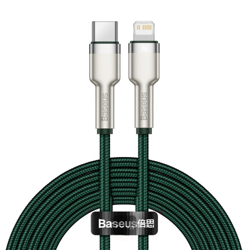 USB-C - Lightning Data en Oplaadkabel Baseus Cafule Metal Series, 20W, 2m, Groen CATLJK-B06