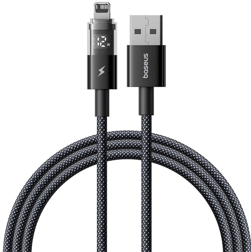 USB-A - Lightning Baseus Display 2 Data- en Oplaadkabel, 18W, 1m, Zwart P10382700121-00